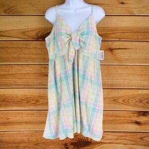 Old Navy Linen Sundress Womens XL Colorful Plaid Knot Front Lightweight NWT $34